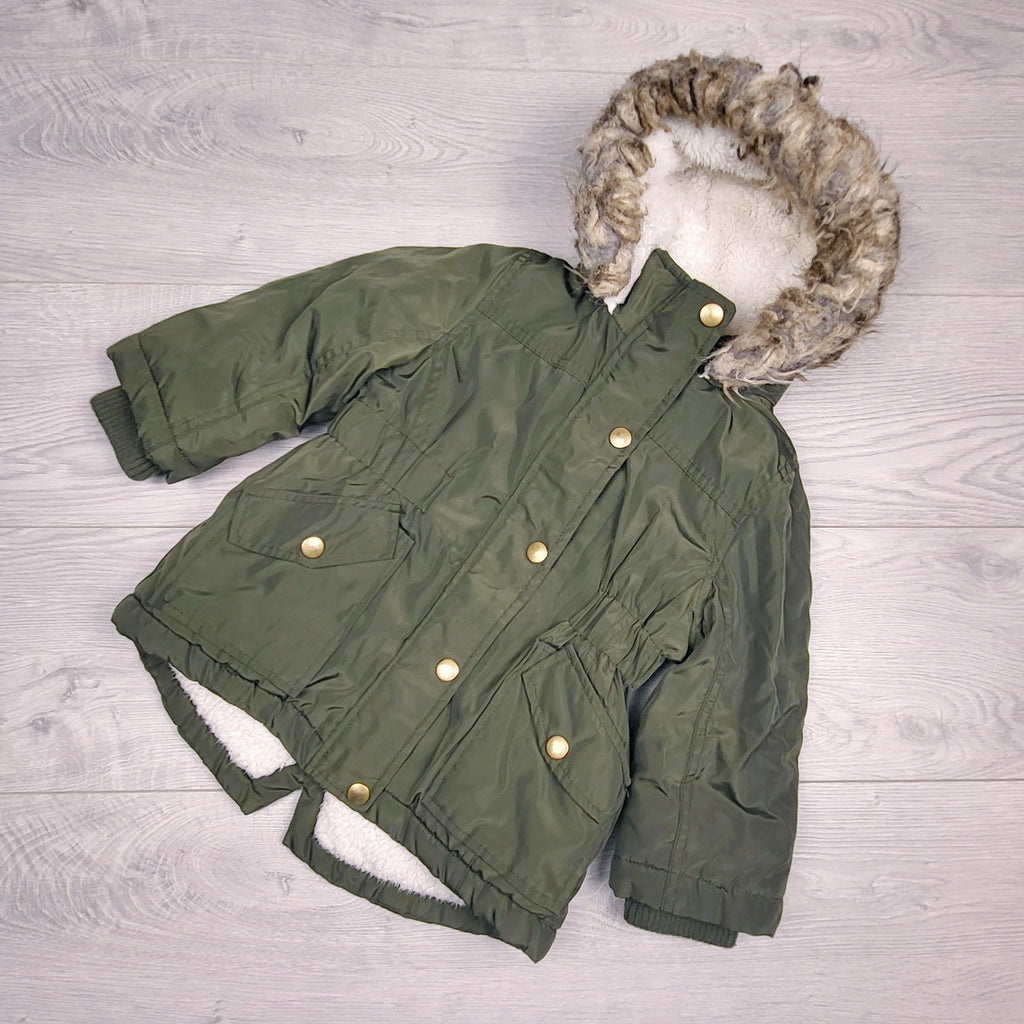 NKLB11 - Veste imperméable George vert olive doublée sherpa. Taille 2T