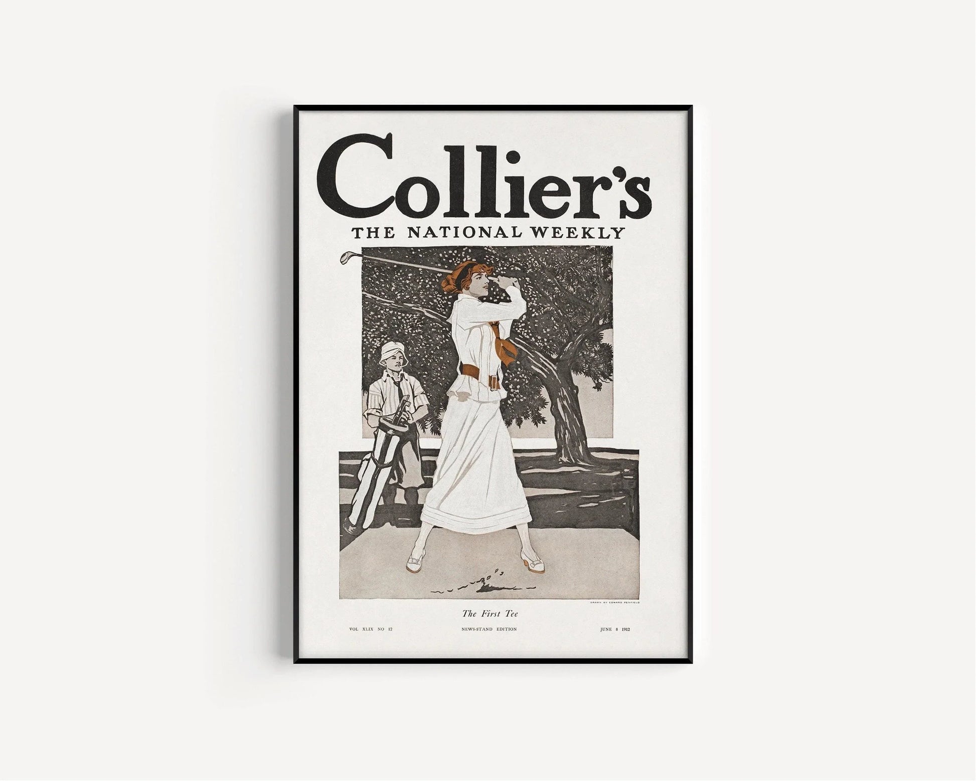 Edward Penfield : Illustration de couverture de magazine vintage représentant une golfeuse hors pair