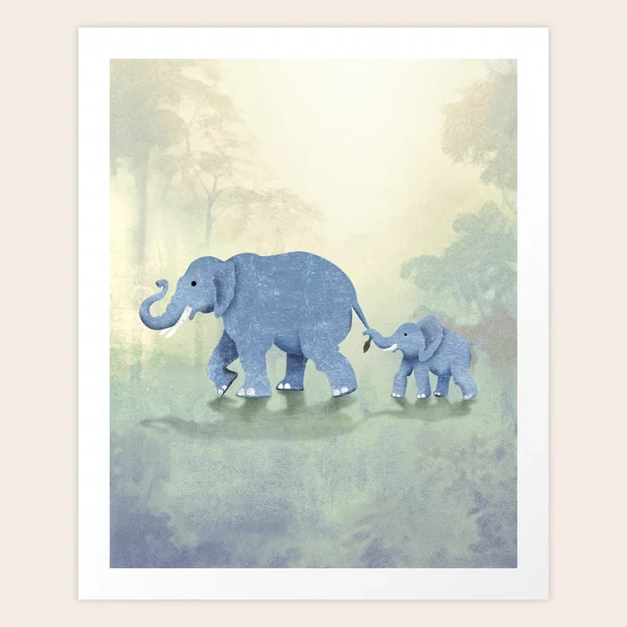 Impression d'art d'éléphants dans la jungle
