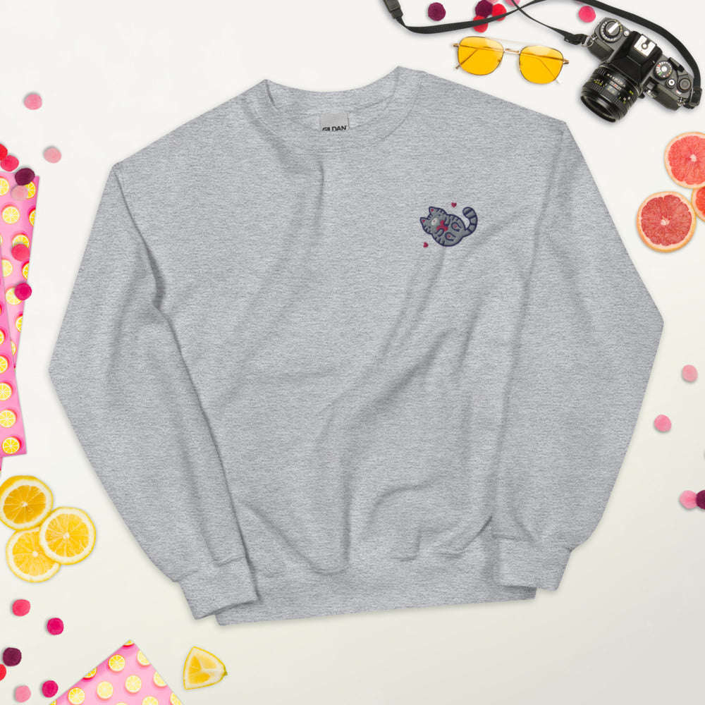 Embroidered Grey Tabby Cat Sweatshirt