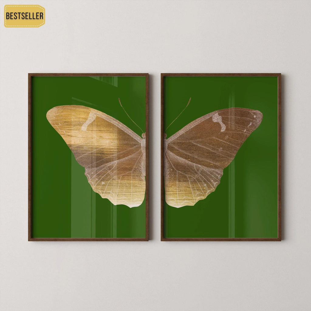 Diptyque Papillon Émeraude, Estampes d'Art Papillon : Duo Or Vintage