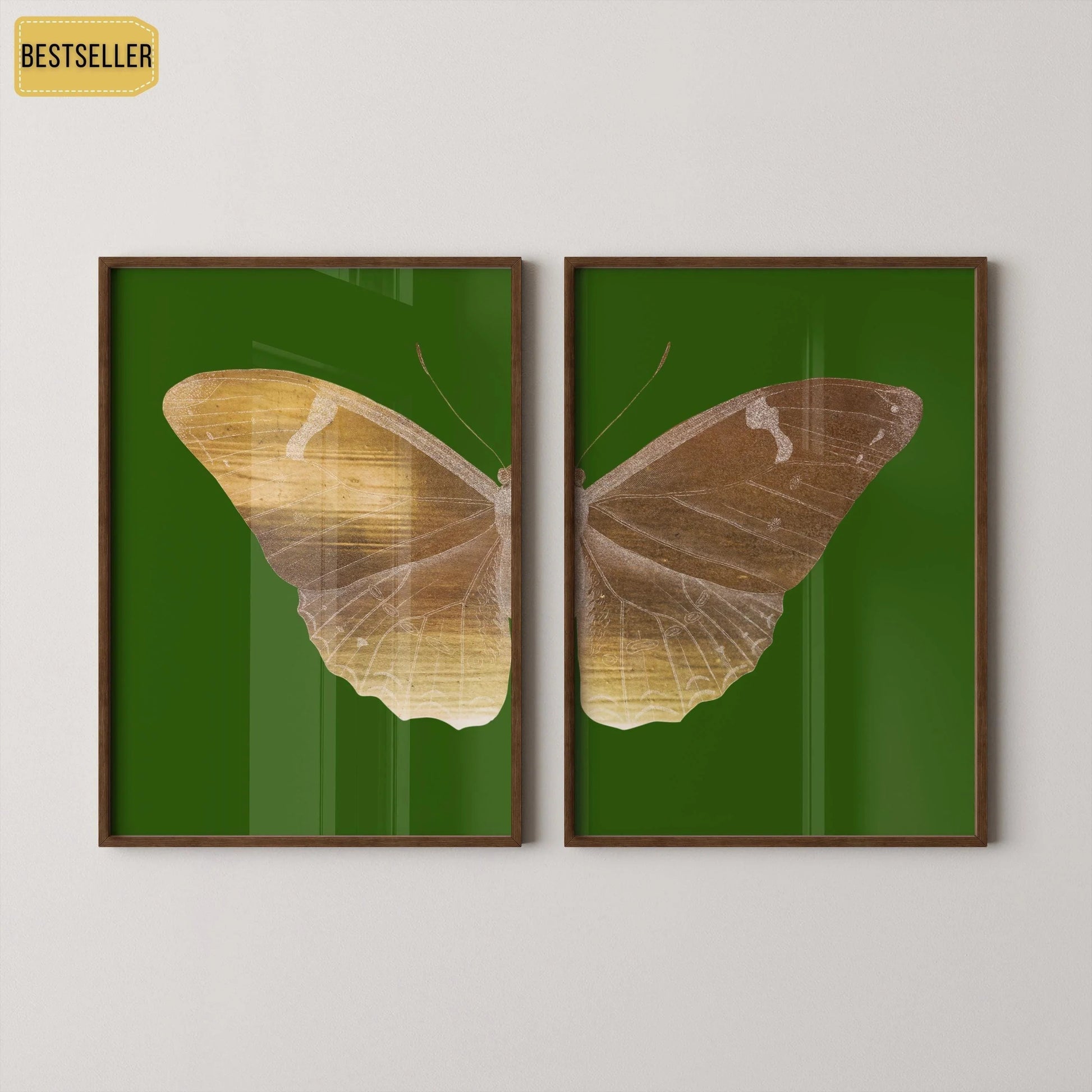 Diptyque Papillon Émeraude, Estampes d'Art Papillon : Duo Or Vintage