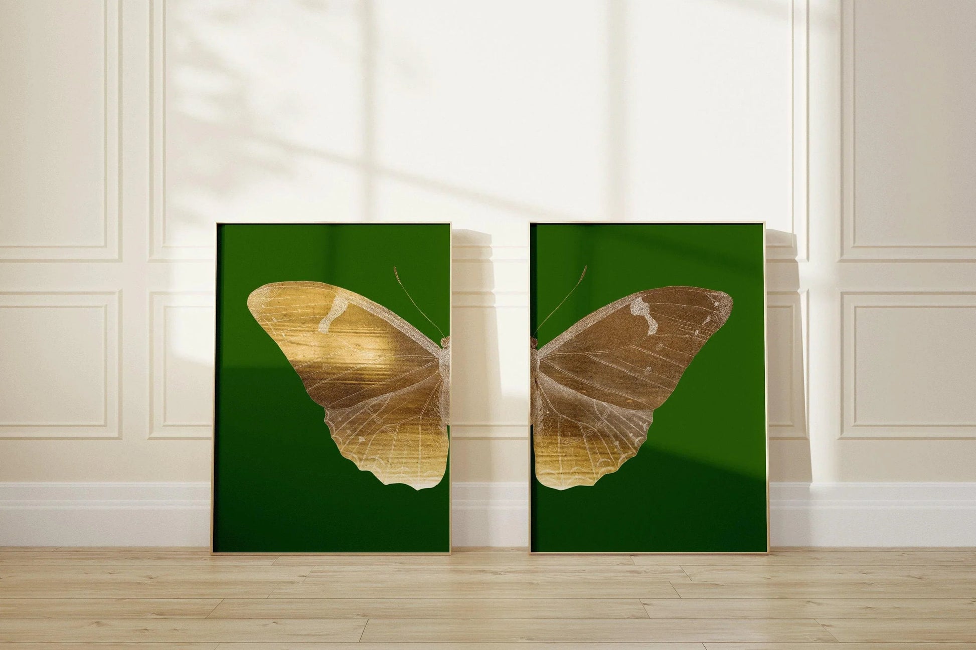 Diptyque Papillon Émeraude, Estampes d'Art Papillon : Duo Or Vintage