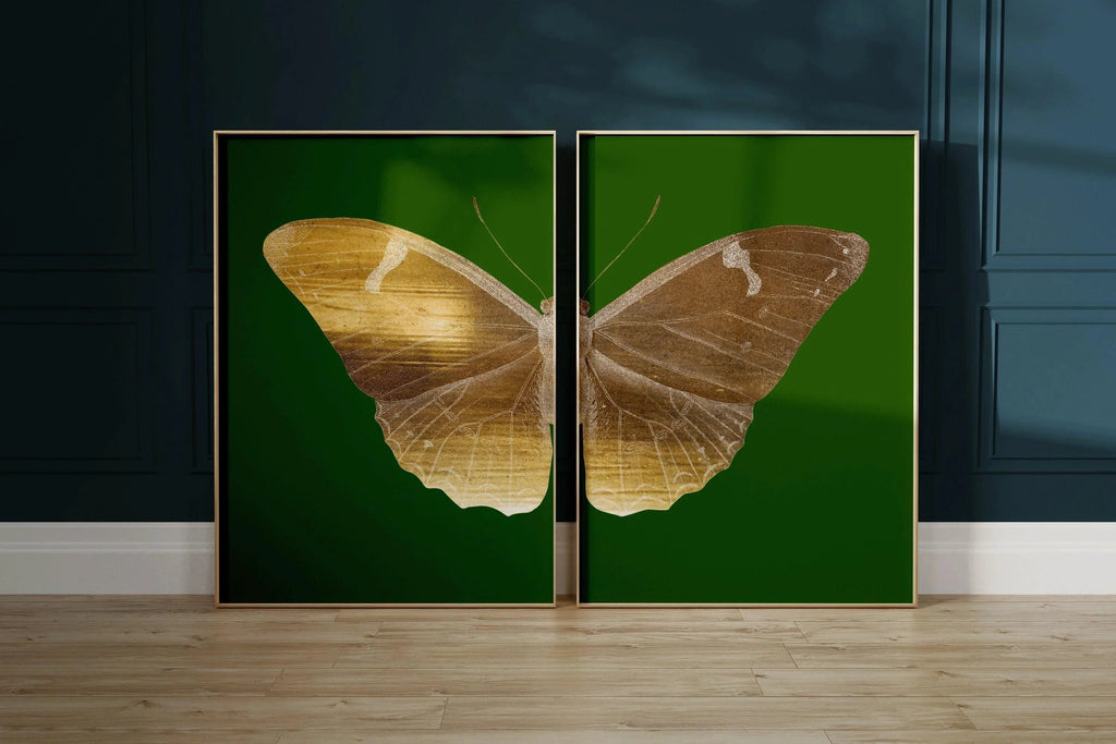 Diptyque Papillon Émeraude, Estampes d'Art Papillon : Duo Or Vintage