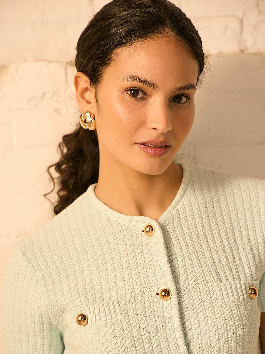 Short Sleeve Button-Front Sweater