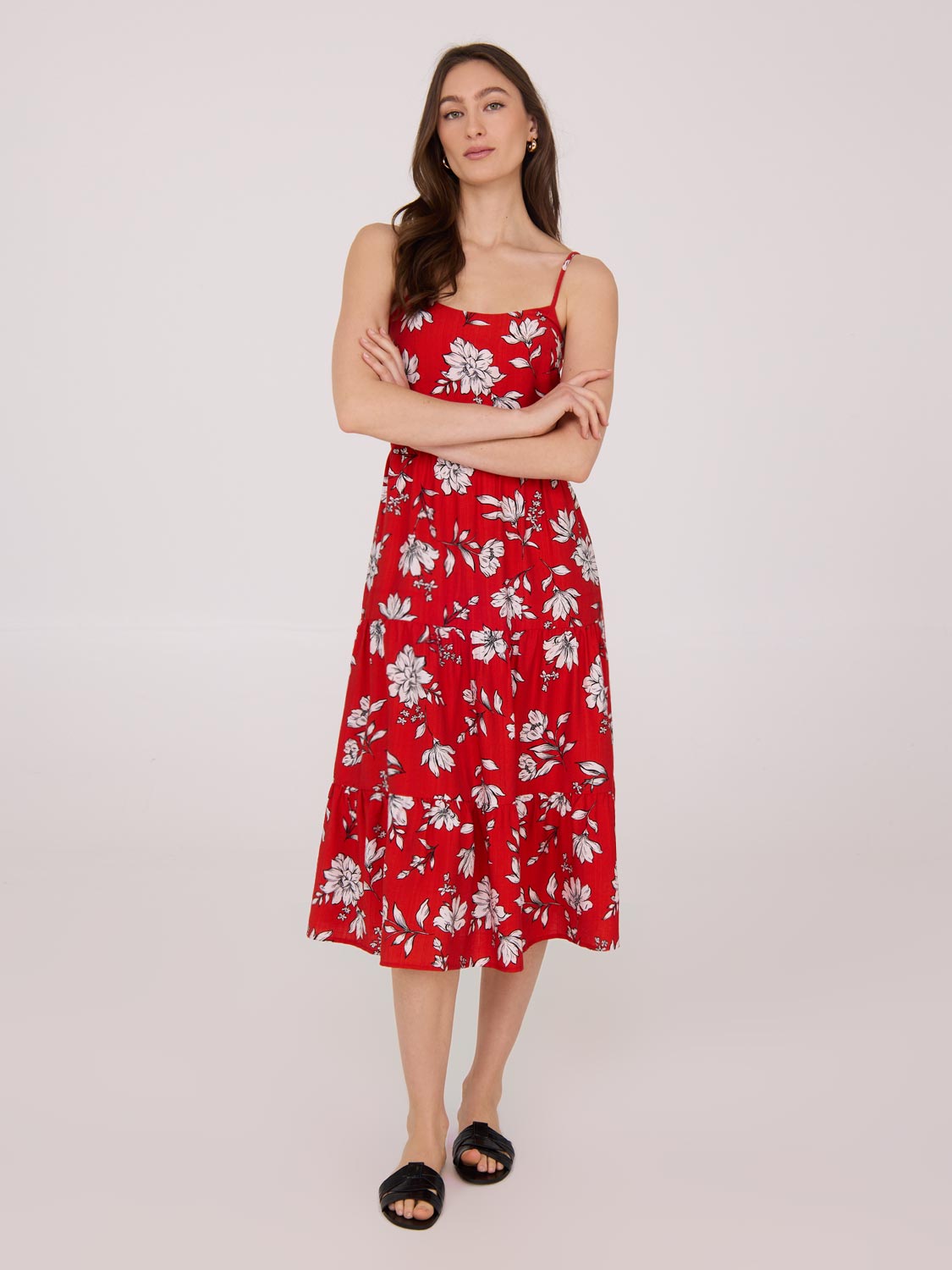 Robe midi imprimée à bretelles spaghetti