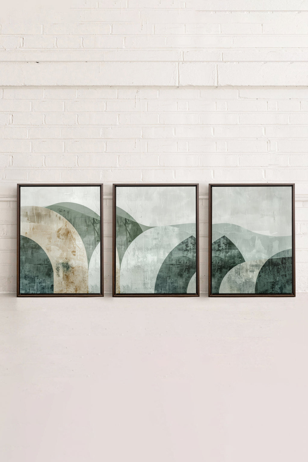 GREEN ELEGANCE TRIO (3 Stretched Canvas Artworks)