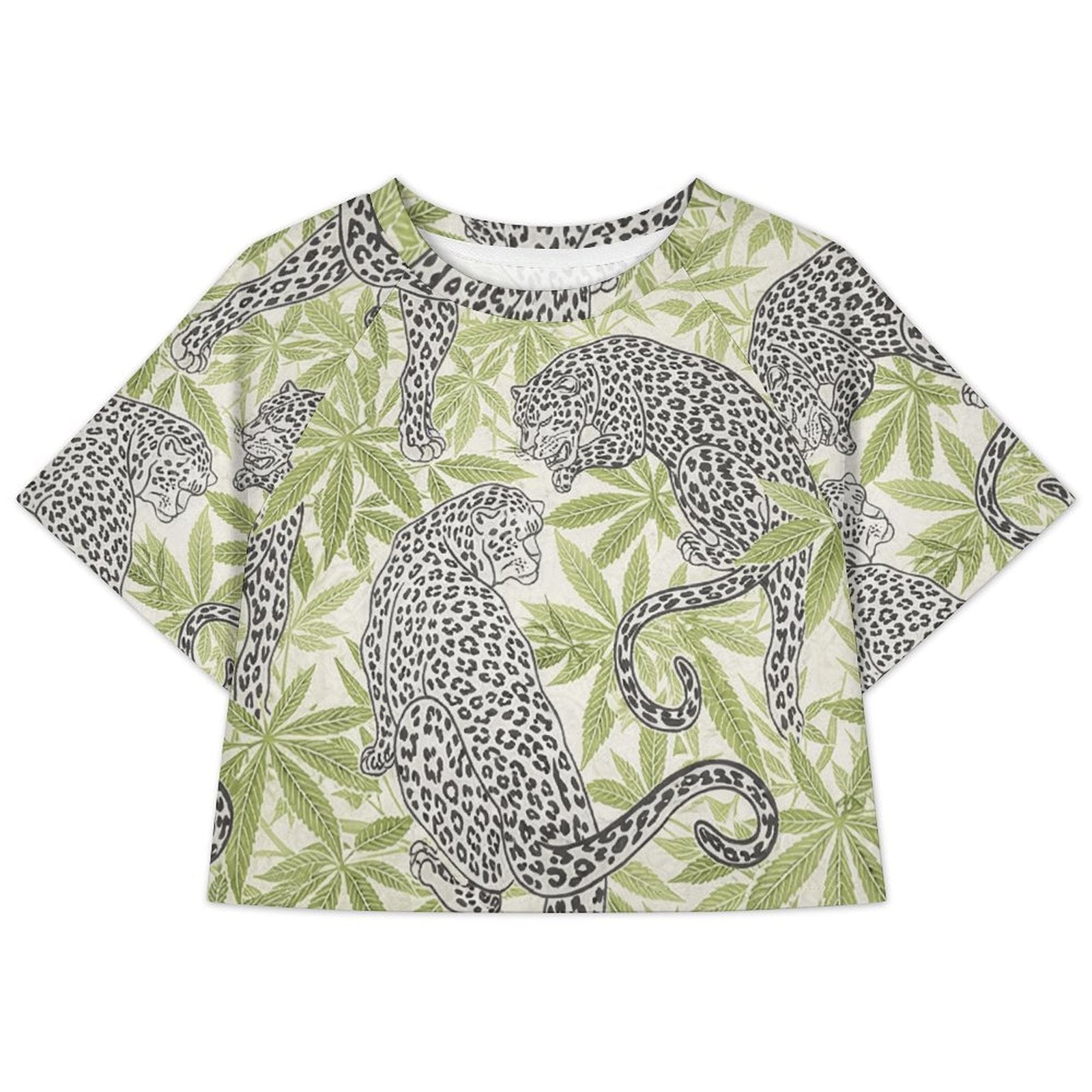 Leopard Print Cropped Ralgan T-Shirt