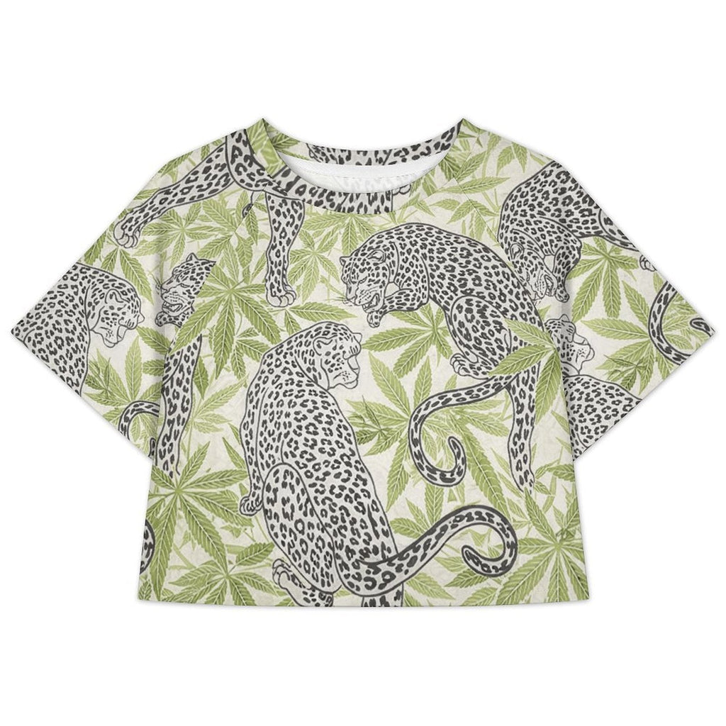 Leopard Print Cropped Ralgan T-Shirt