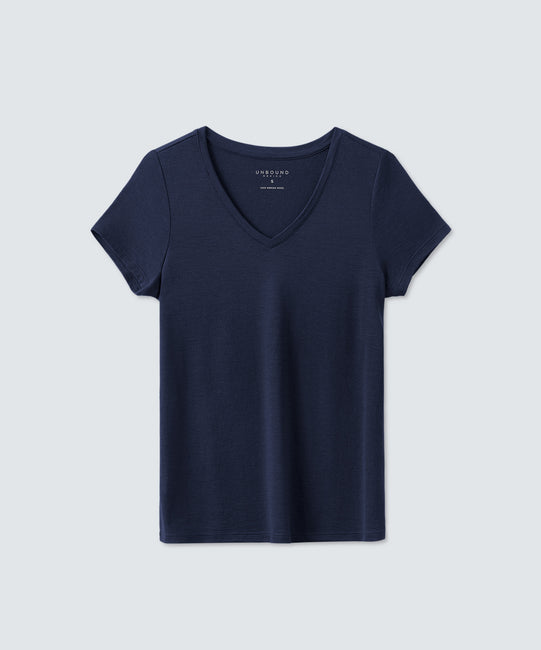 T-shirt col V en laine mérinos pour femme