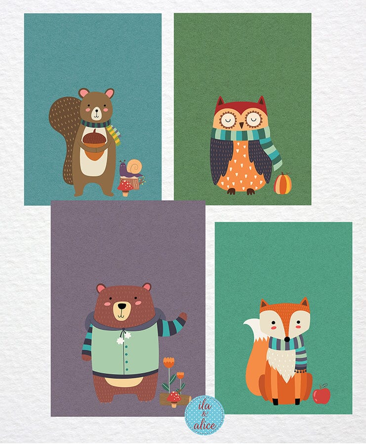 Cartes postales d'animaux des bois d'automne