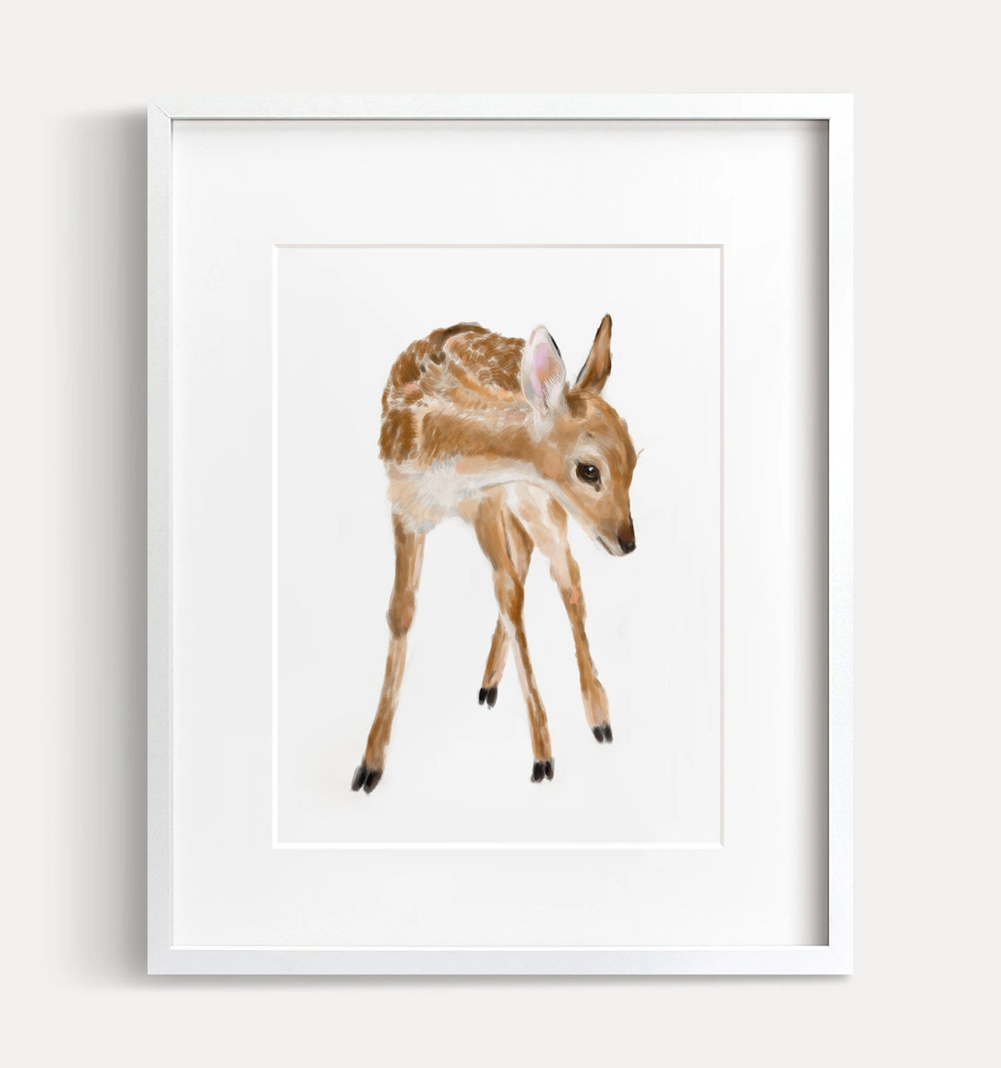 Tableau Faon Bébé, Décoration Chambre Bébé Bambi, Animaux de la Forêt Mignons, Style Bohème Minimaliste, Peinture Forêt Neutre pour Chambre