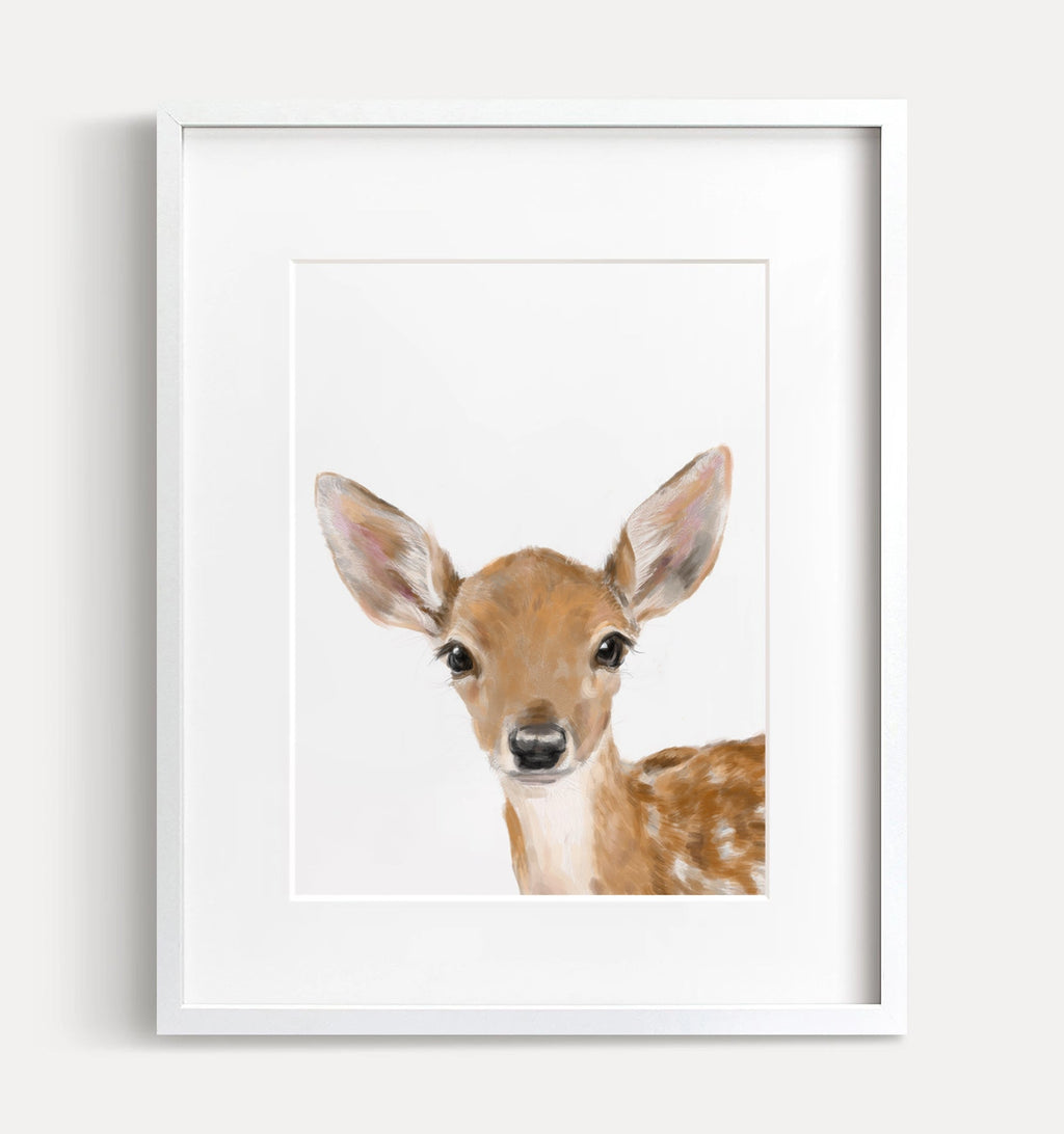 Tableau Faon Bébé, Décoration Chambre Bébé Bambi, Animaux de la Forêt Mignons, Style Bohème Minimaliste, Peinture Forêt Neutre pour Chambre