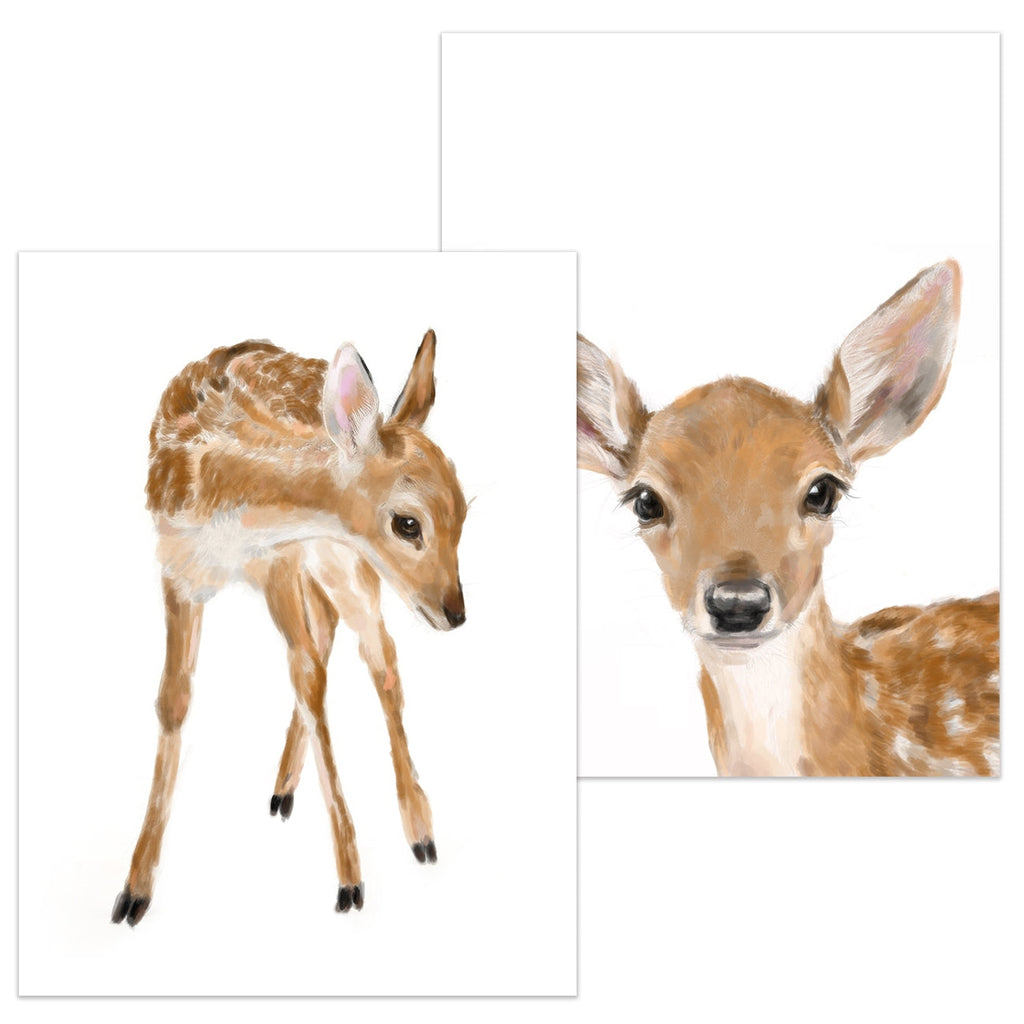 Tableau Faon Bébé, Décoration Chambre Bébé Bambi, Animaux de la Forêt Mignons, Style Bohème Minimaliste, Peinture Forêt Neutre pour Chambre