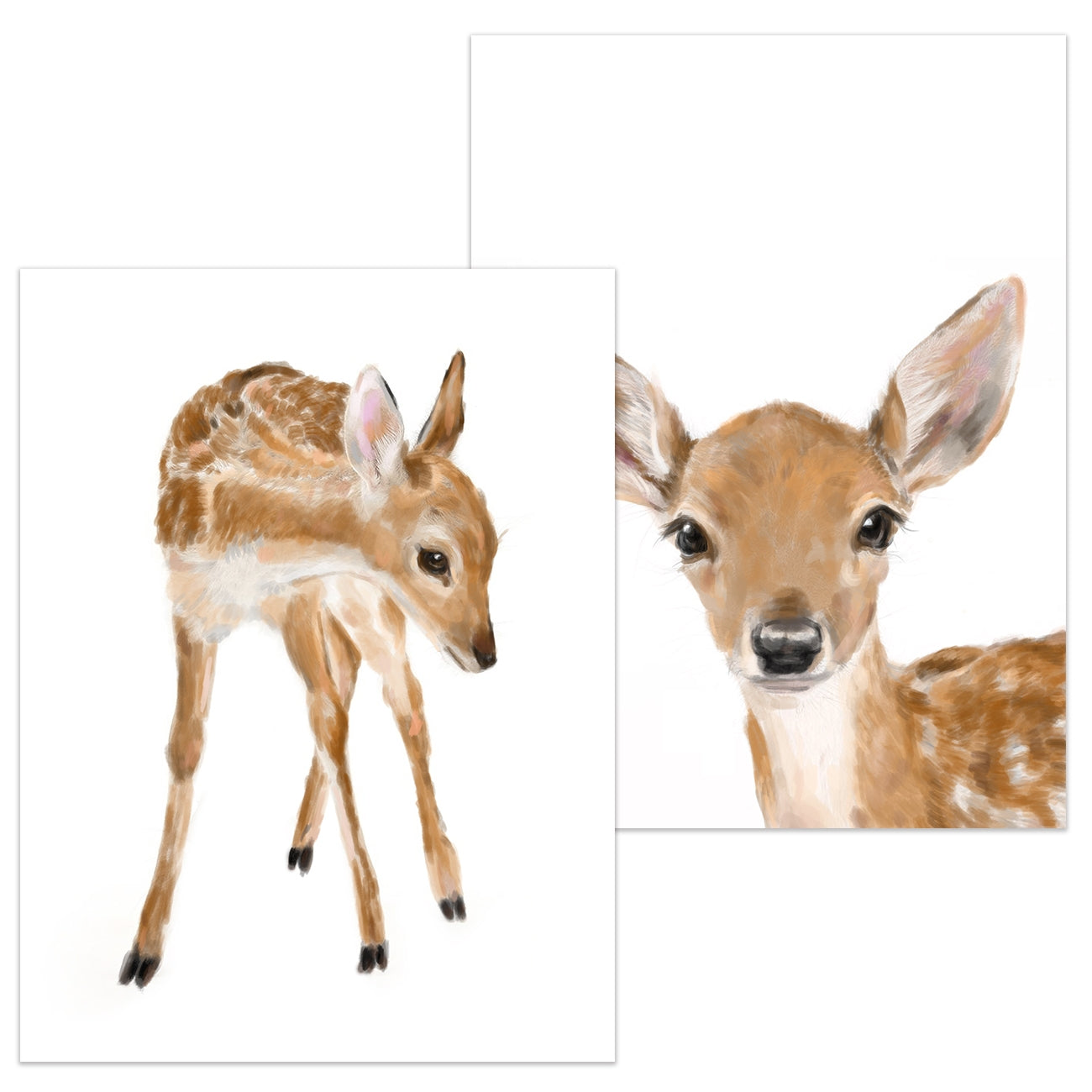 Tableau Faon Bébé, Décoration Chambre Bébé Bambi, Animaux de la Forêt Mignons, Style Bohème Minimaliste, Peinture Forêt Neutre pour Chambre