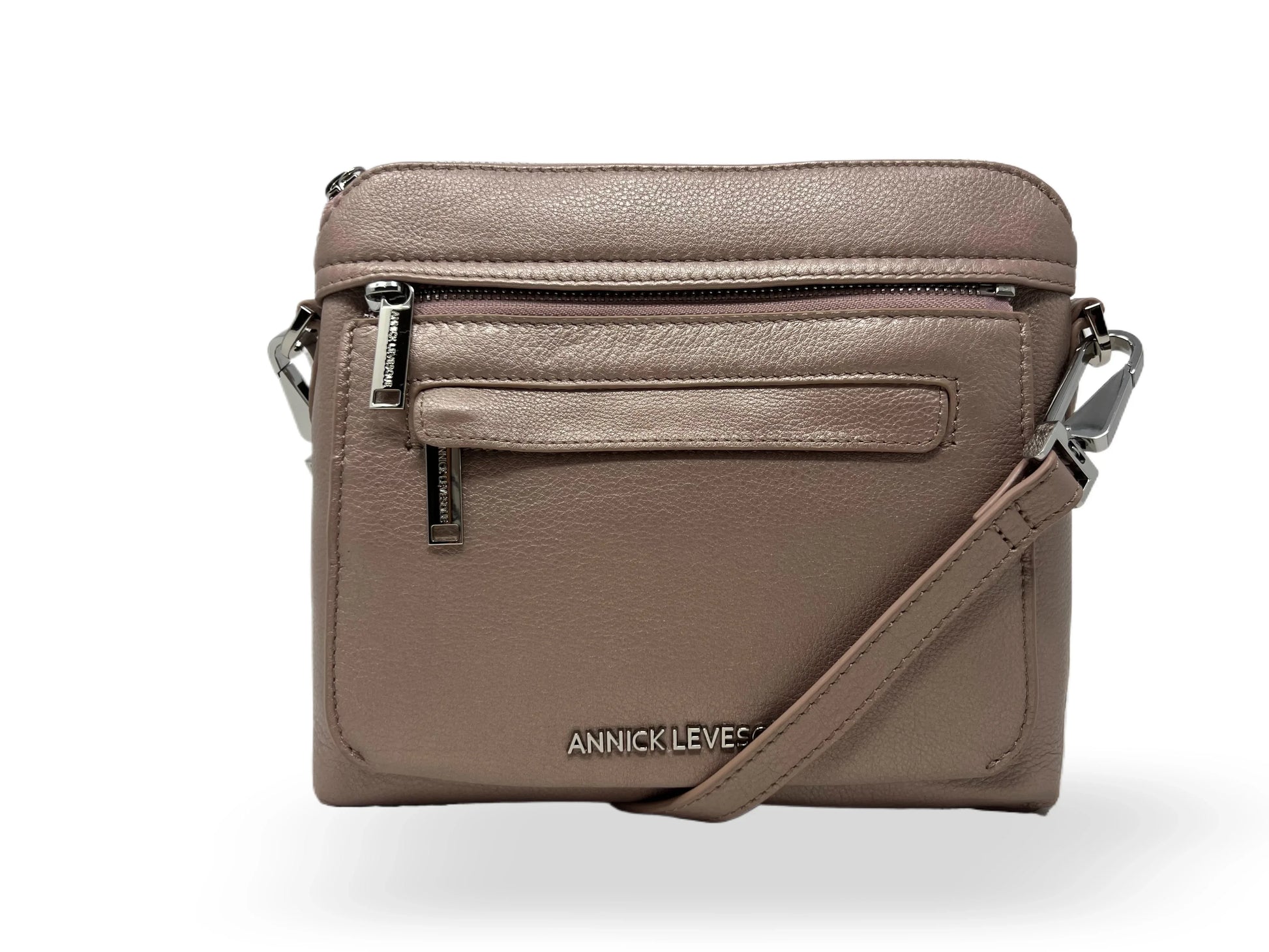 Small Platinum Pink Leather Shoulder Bag, Brigitte
