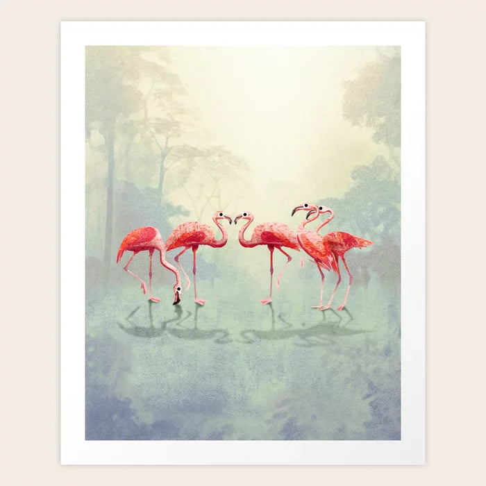 Impression d'art Flamants roses dans la jungle