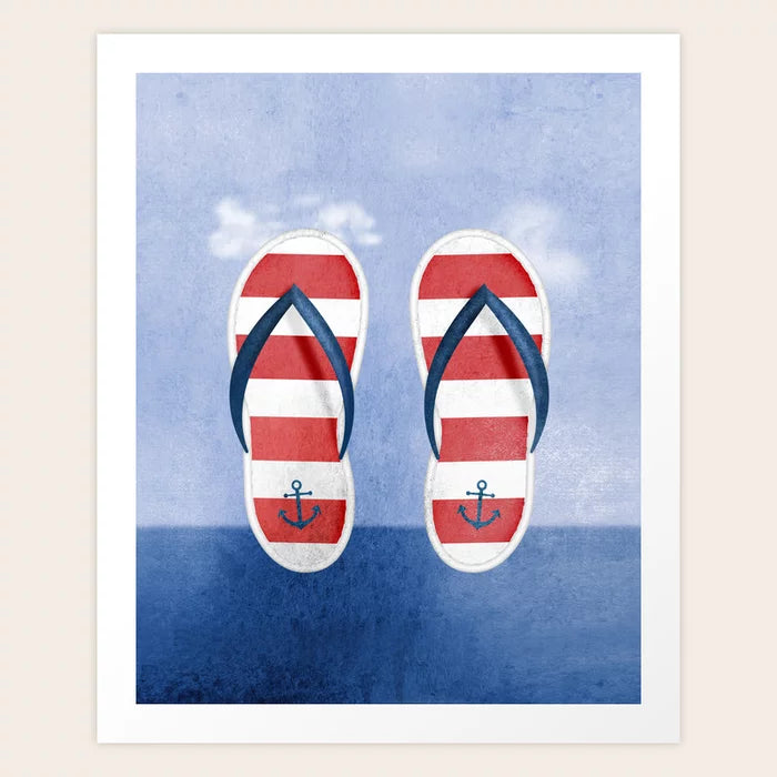 Flip Flops Red Nautical Art Print