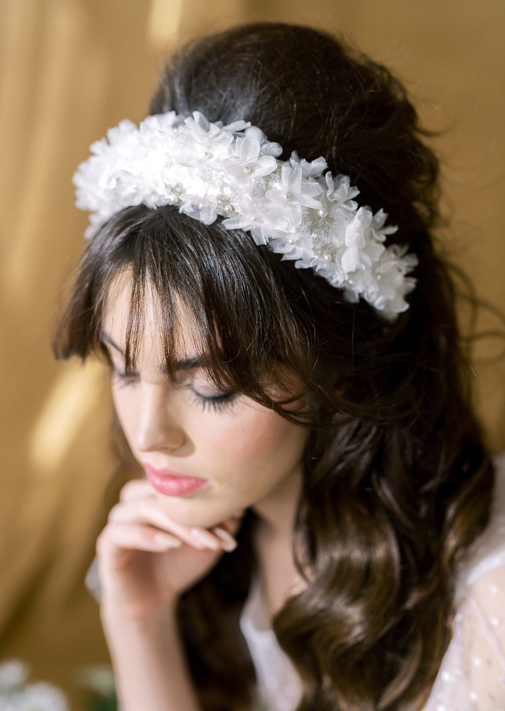 JASMINE Padded Lace Headband with Silk Flowers