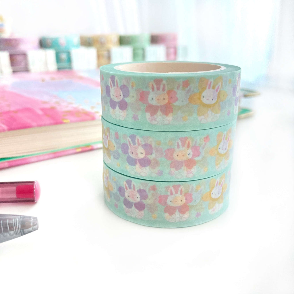 Pastel Flower Bunny Washi Tape - Bunny Rabbit Floral Stationery