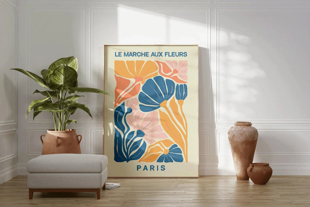 Marché aux fleurs - Paris | Estampe d'exposition d'art botanique moderne (disponible encadrée ou non encadrée)