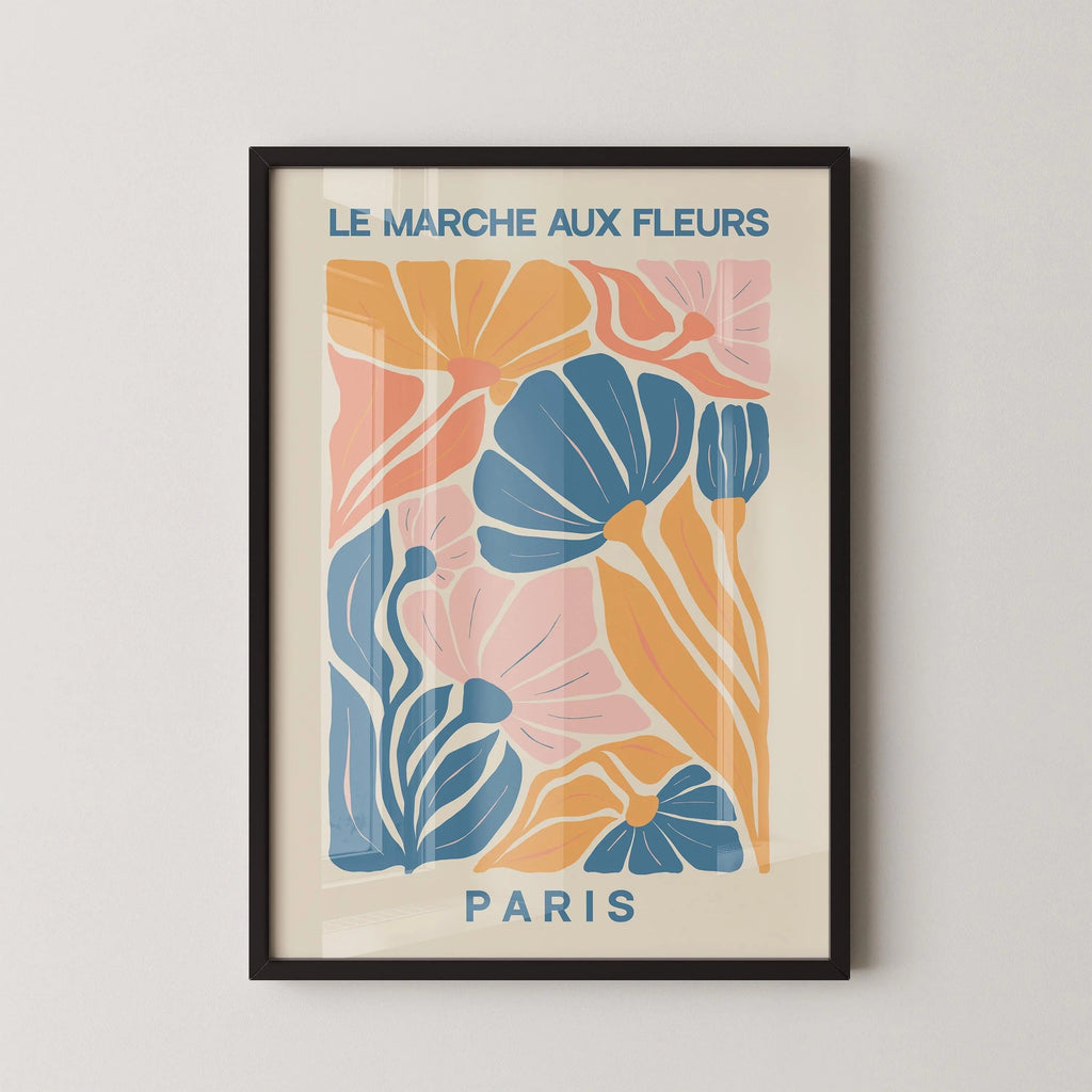 Marché aux fleurs - Paris | Estampe d'exposition d'art botanique moderne (disponible encadrée ou non encadrée)