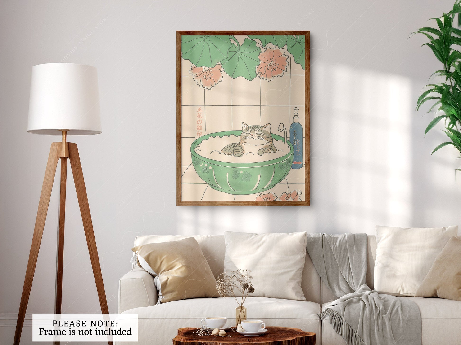 Japanese Cat Bubble Bath Print – Japandi Zen Wall Art Poster