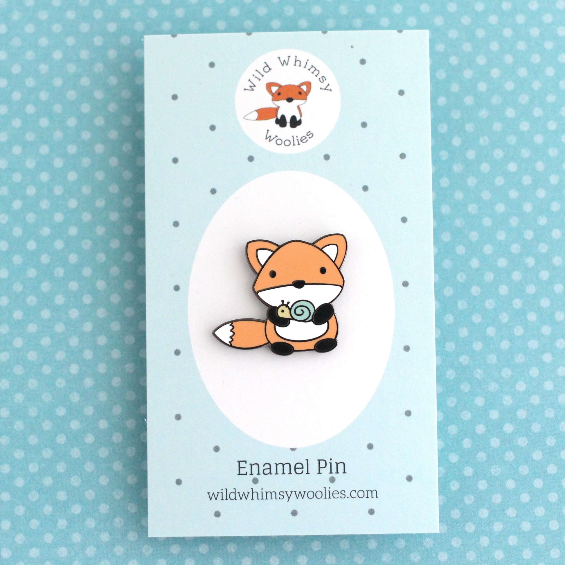 Broche en émail Renard et escargot (variante orange) - Joli cadeau renard