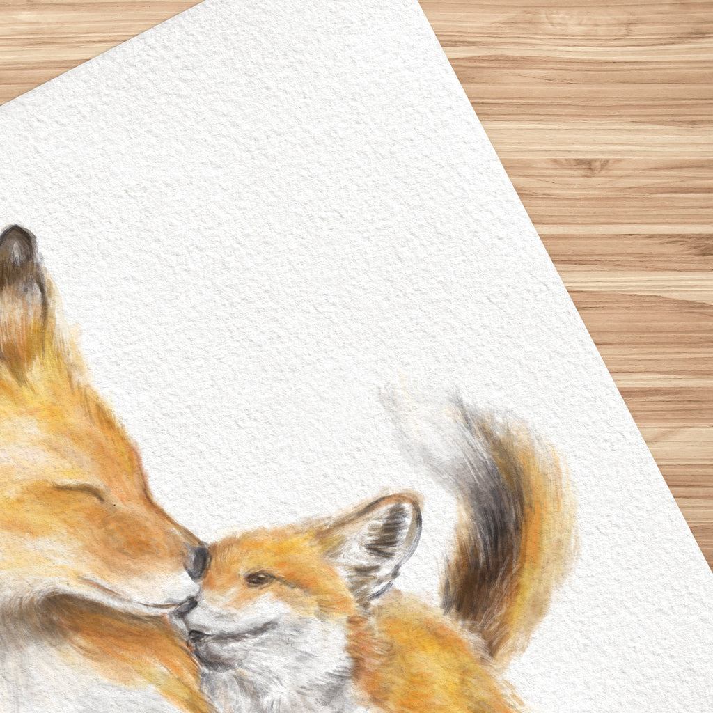 Fox Mom and Baby Art Print