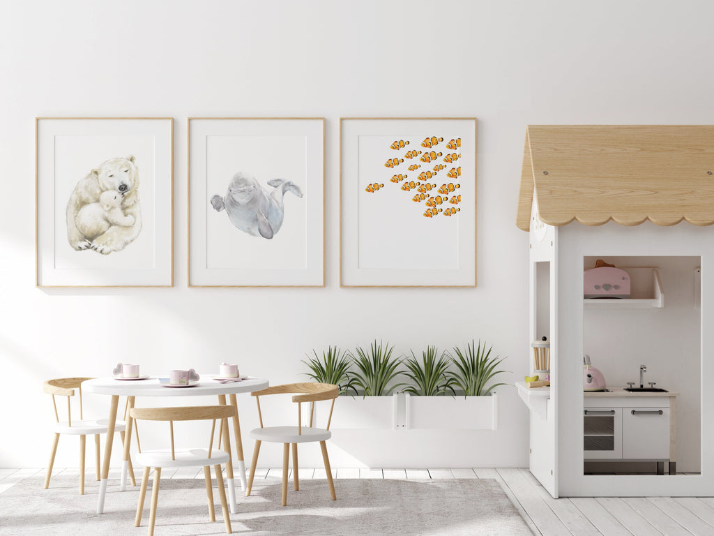 Estampe aquarelle Bébé Béluga