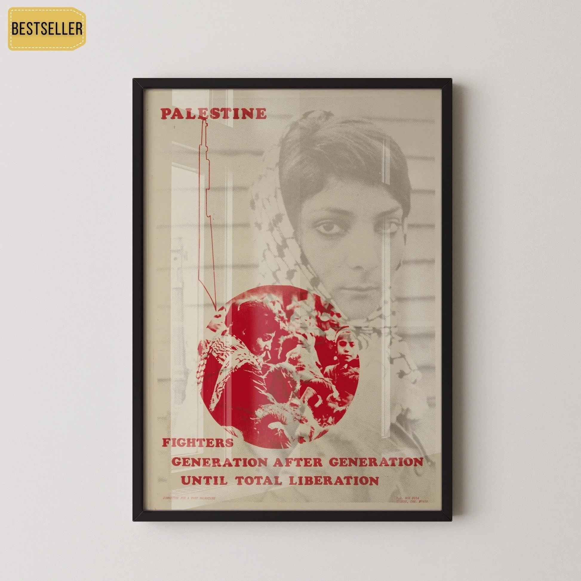 Affiche Palestine libre - Leila Khaled (Article de collecte de fonds) | Estampe d'art sur la libération disponible encadrée ou non