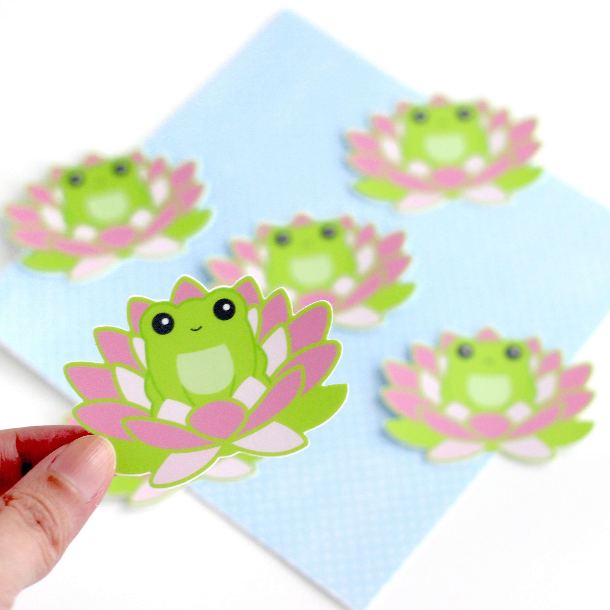 Frog in Lotus Flower Vinyl Sticker - Frog Stationery - Laptop Sticker