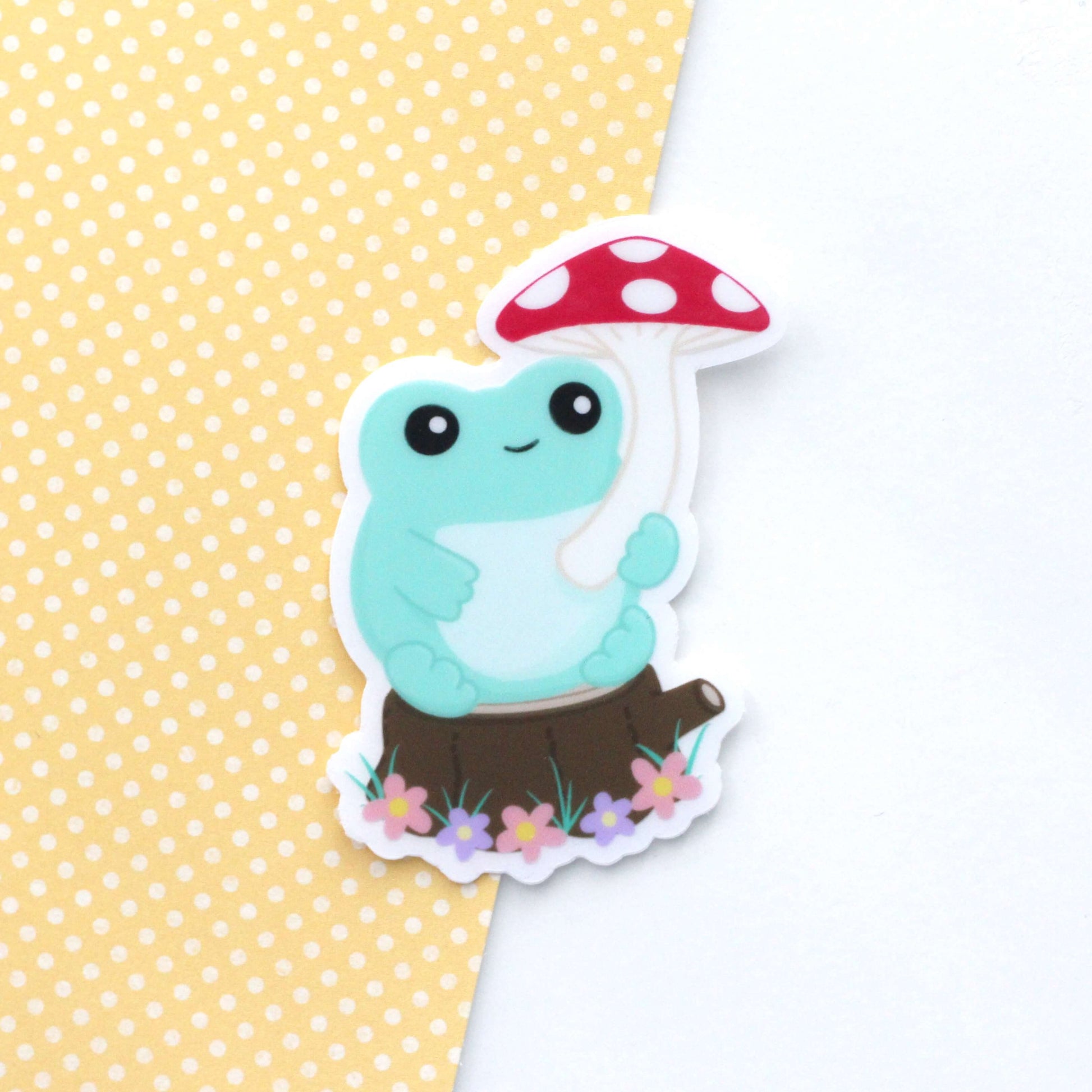 Frog with Mushroom Umbrella Vinyl Sticker - Cottagecore Frog Stationery