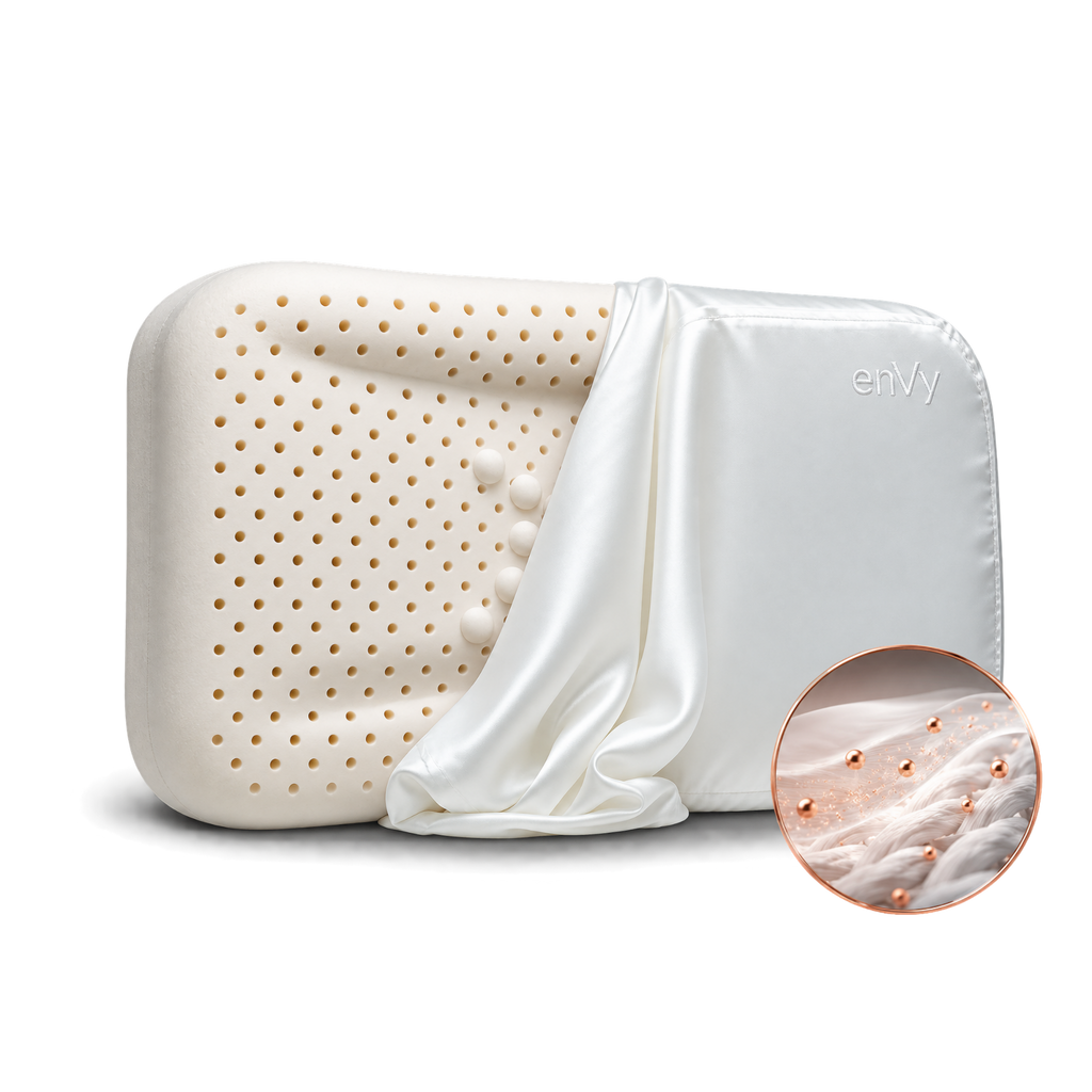 Ergonomic Neck Support & Anti-Wrinkle Pillow | enVy® Copper + Silk