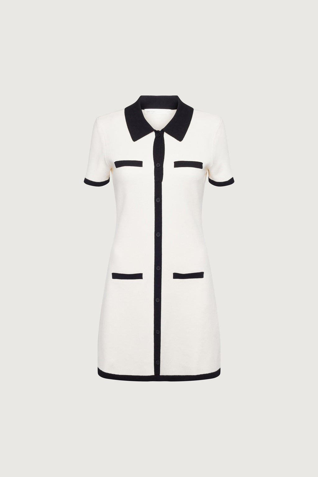 MINI-ROBE EN MAILLE À COL ET BORDURES CONTRASTÉES