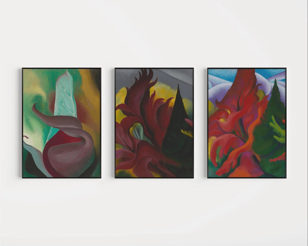 Georgia O'Keeffe Art Print Set: Skunk Cabbage, Red Maple, Autumn Trees
