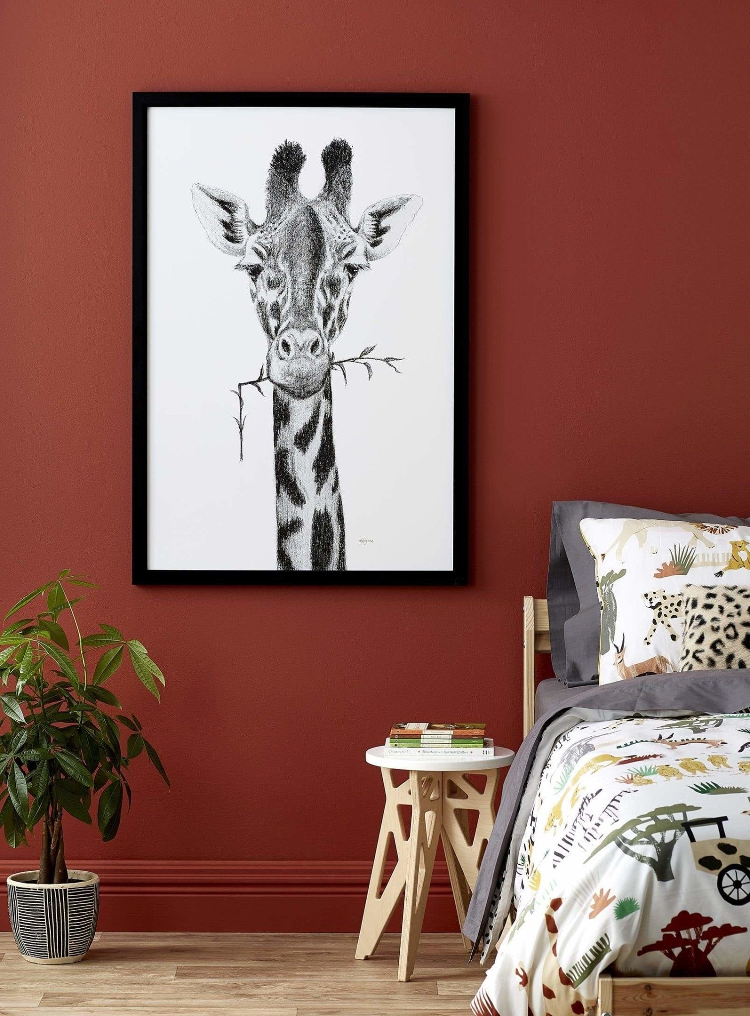 Giraffe Portrait - black and white safari art print