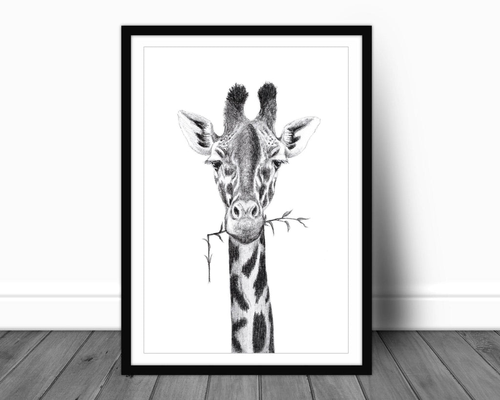 Giraffe Portrait - black and white safari art print
