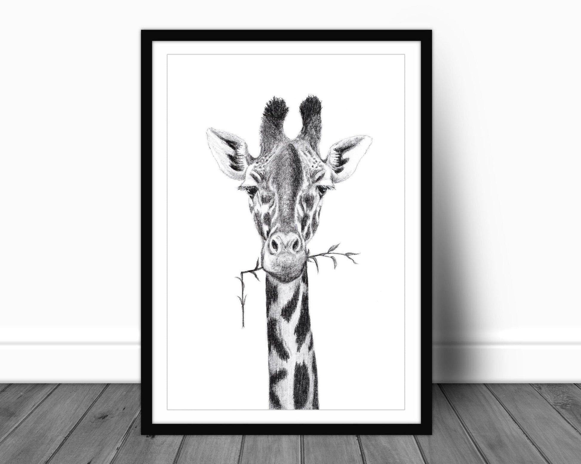 Giraffe Portrait - black and white safari art print