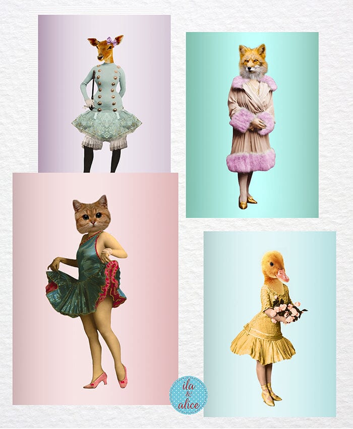 Fashionable with Fur and Feathers Postcards