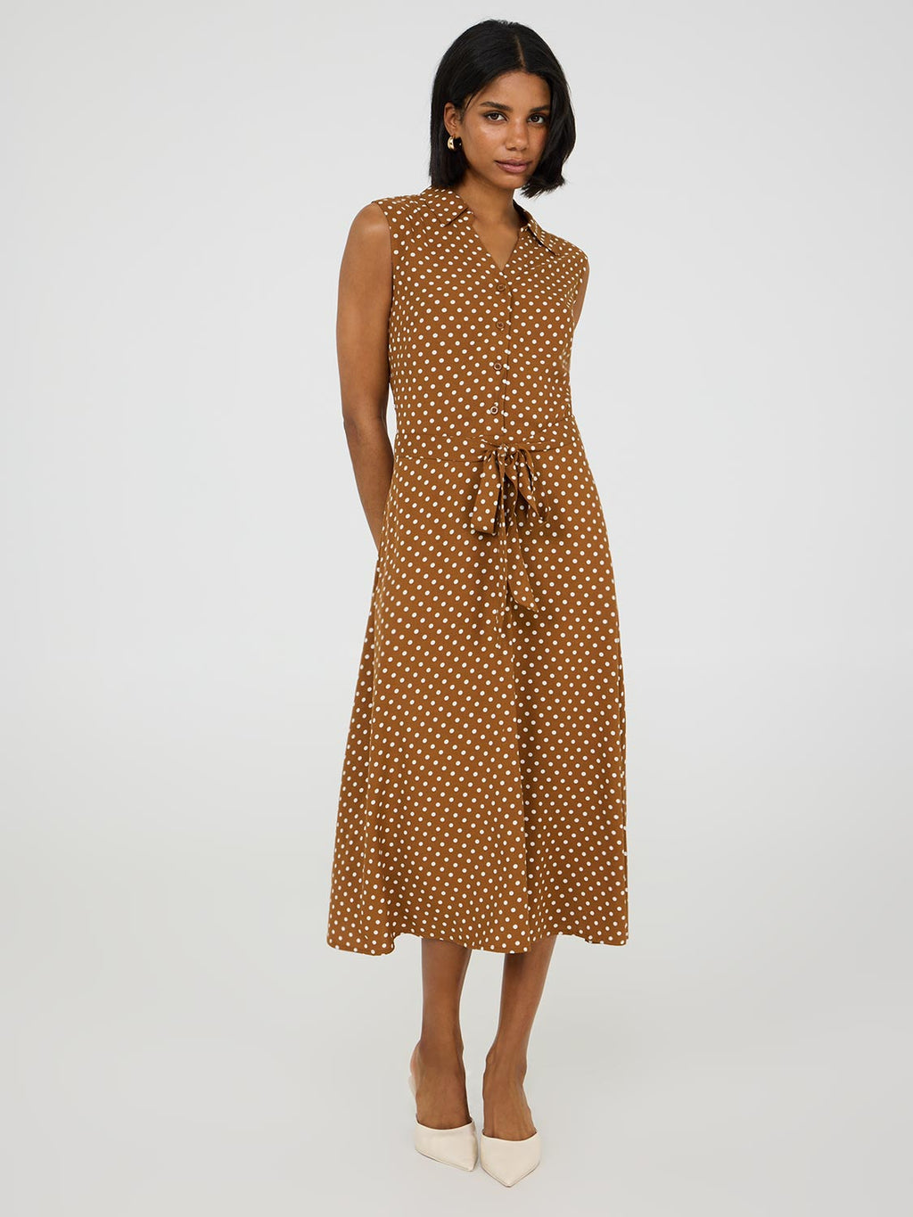 Sleeveless Dot Print Midi Dress