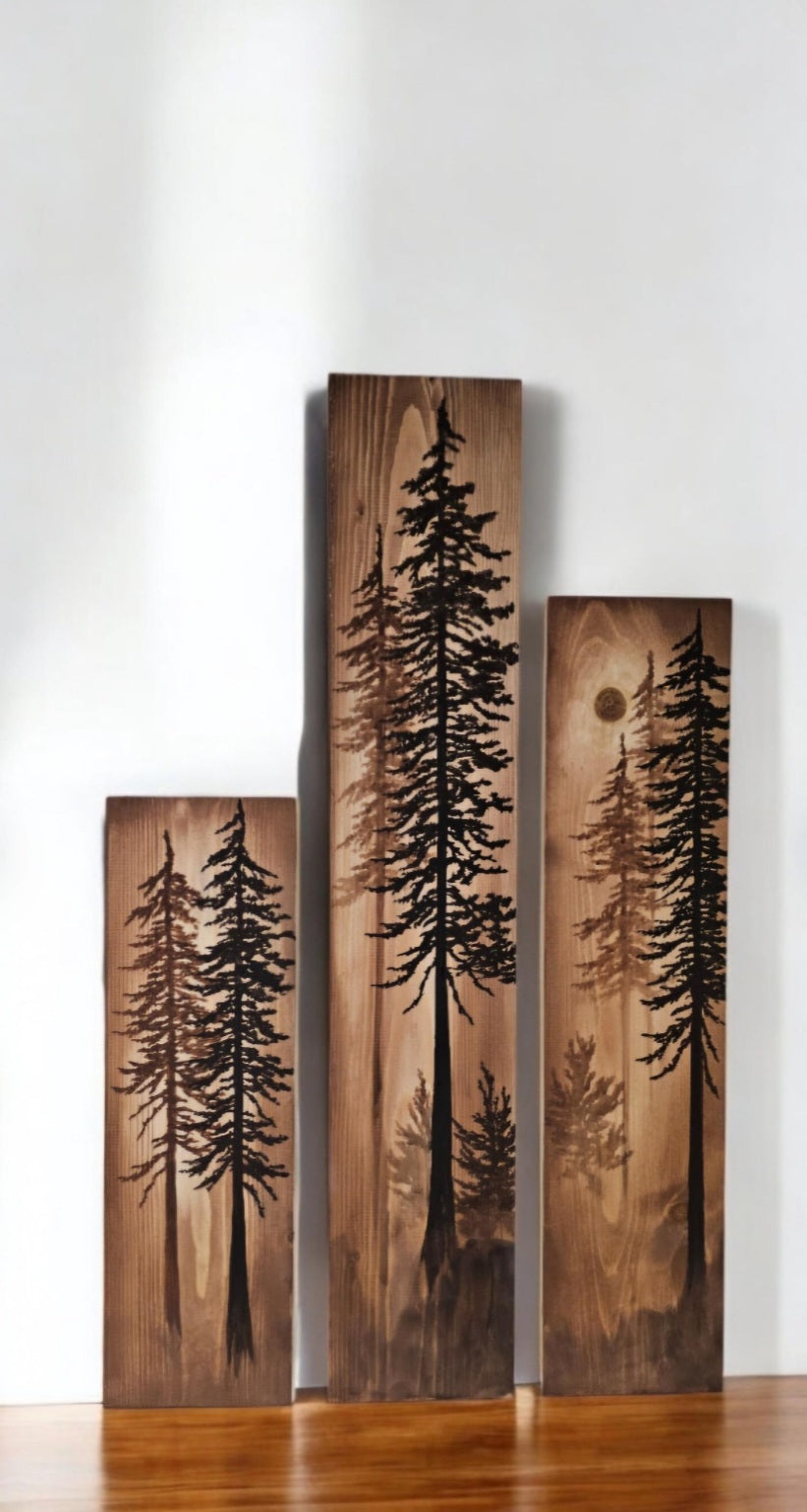 Hand painted wall art tree decor on wood (18" by 5.5")