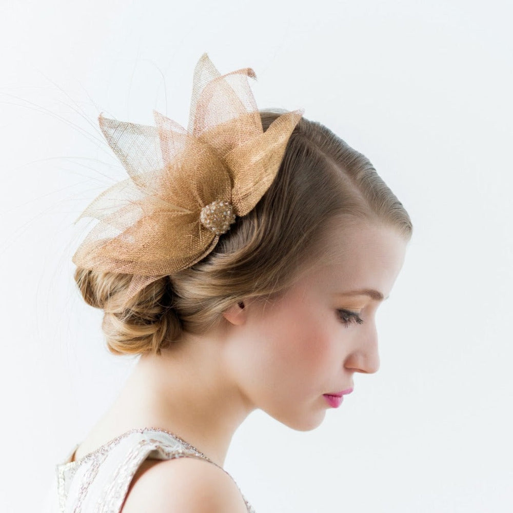 LADY KARAT Large Sinamay and Feather Bridal Fascinator