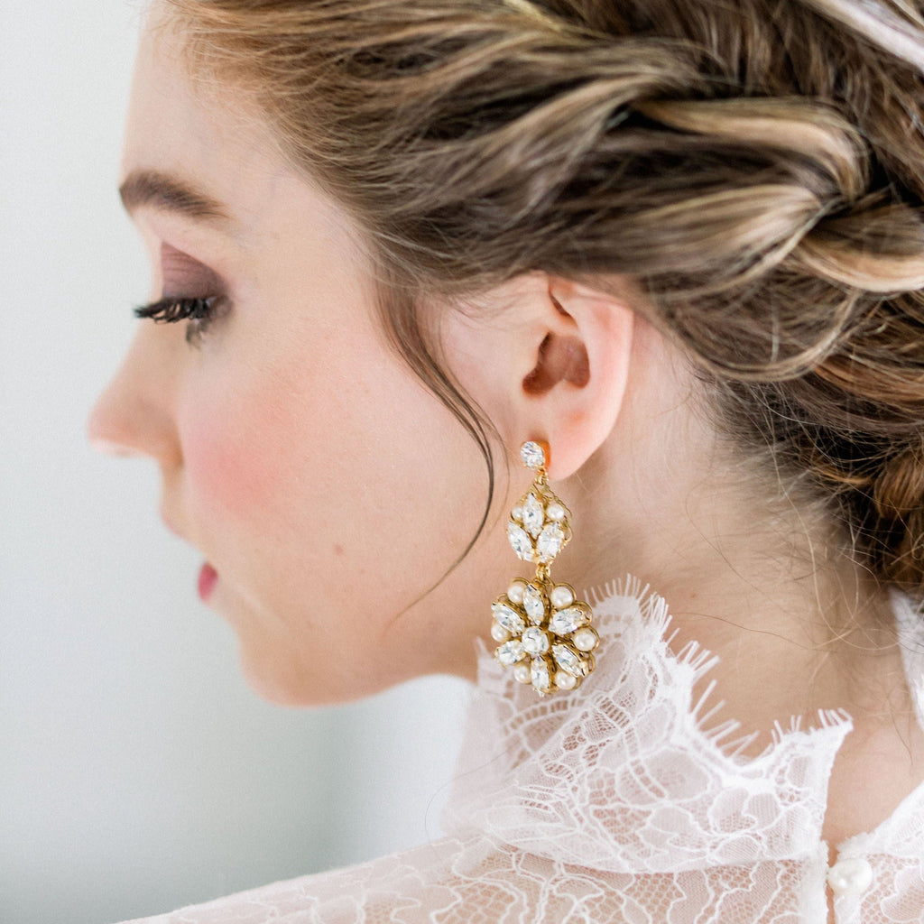 PHOEBE Filigree Crystal & Pearl Bridal Earrings
