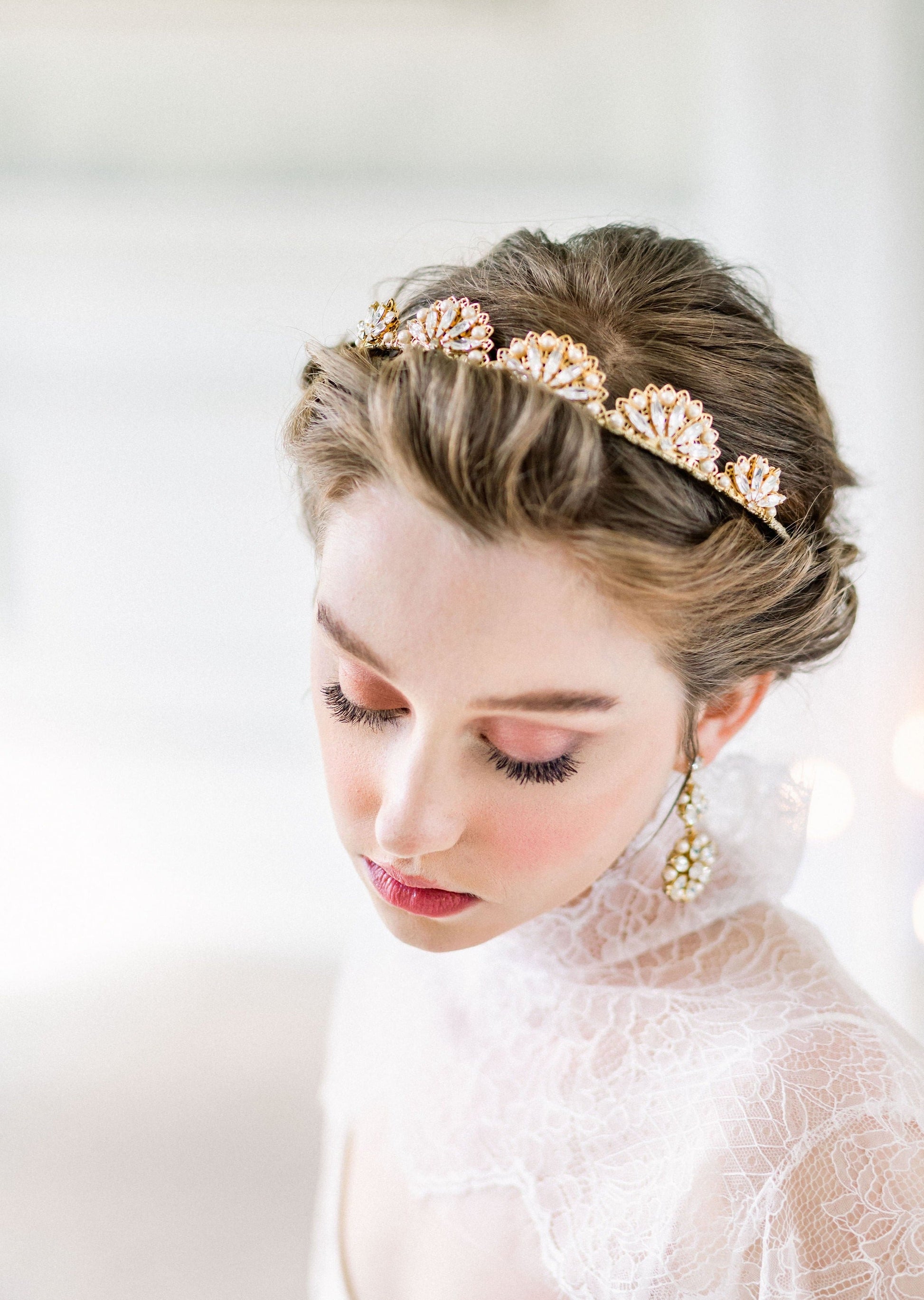 PHOEBE Filigree Crystal & Pearl Bridal Earrings