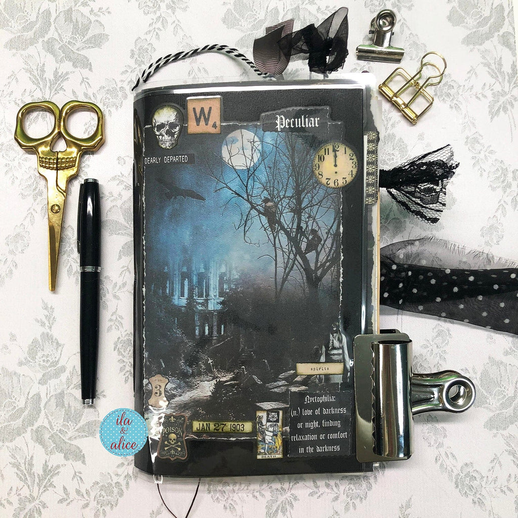 Winter Junk Journal with Full Moon & Crow Collage Cover