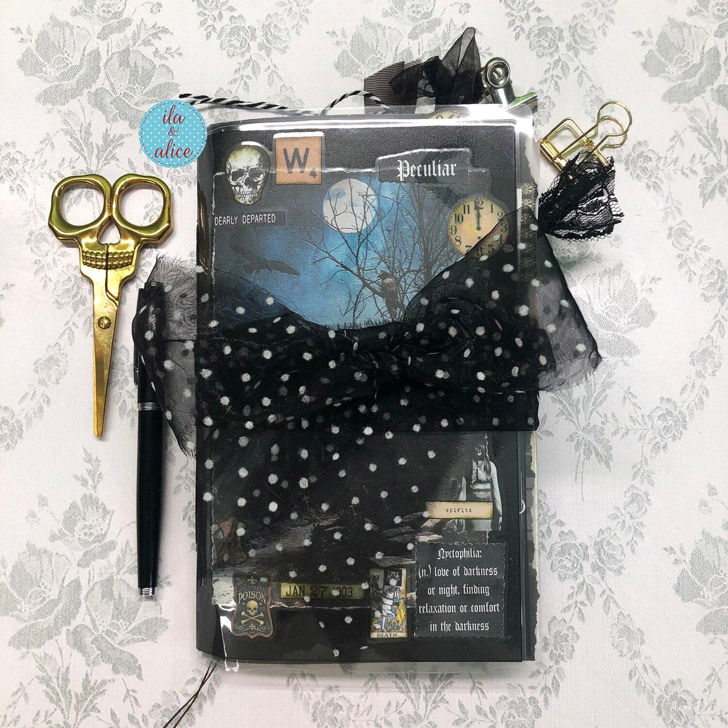 Winter Junk Journal with Full Moon & Crow Collage Cover