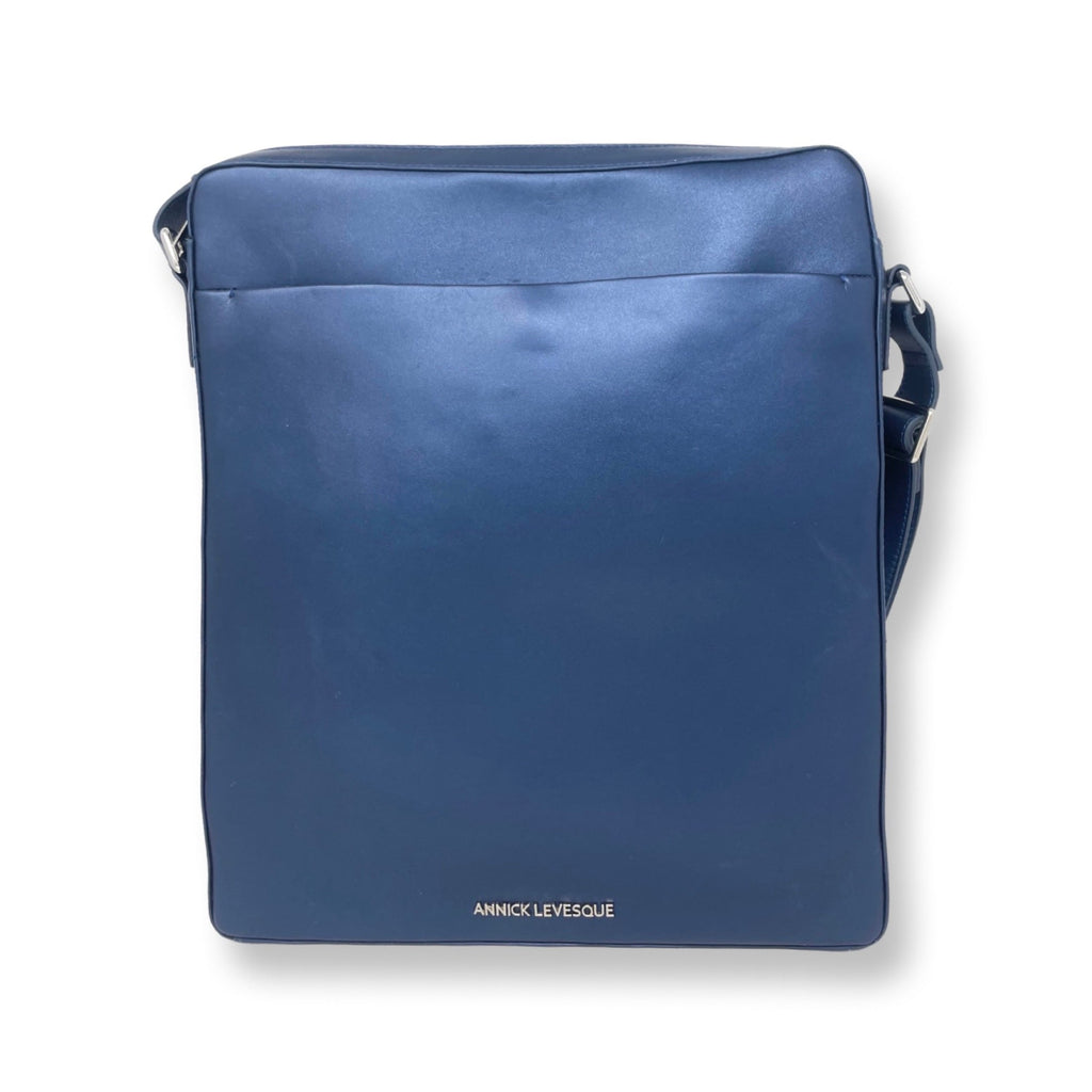 Navy Blue Leather Shoulder Laptop Bag | MalKa