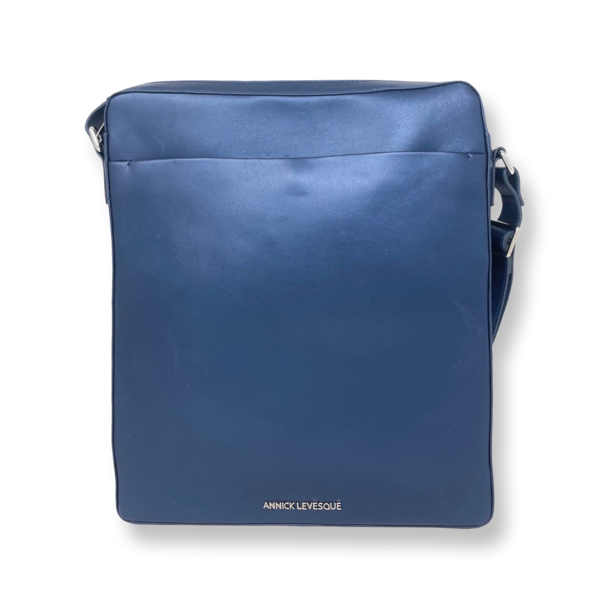 Navy Blue Leather Shoulder Laptop Bag | MalKa