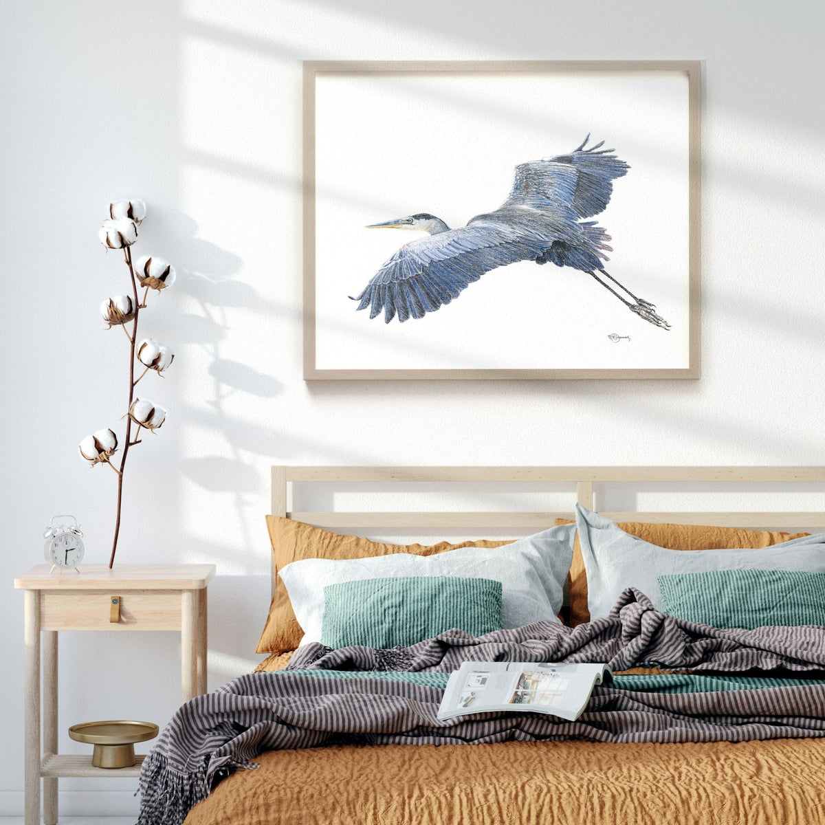 Grand héron bleu - impression artistique en couleur